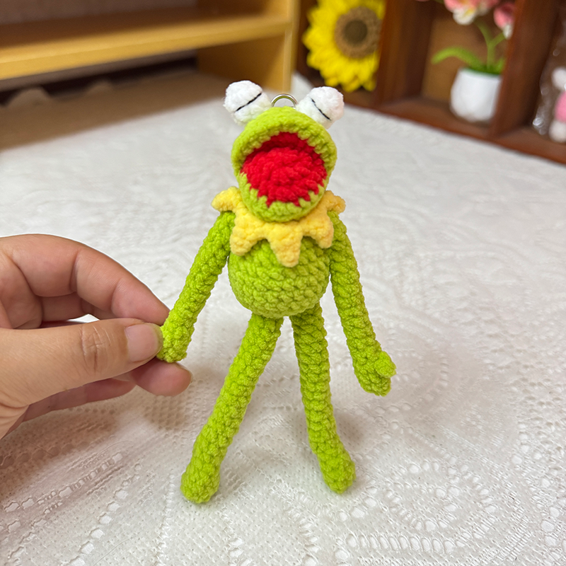 Handmade Crochet Long-Legged Frog Pendant, Weird Cute One-of-a-Kind Bag Charm Keychain - Image 3