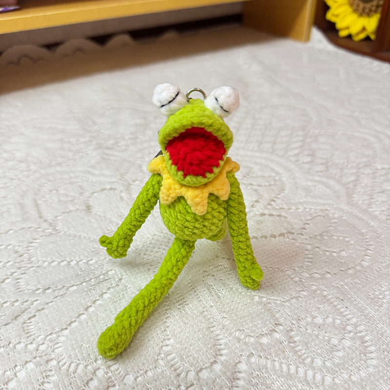 Handmade Crochet Long-Legged Frog Pendant, Weird Cute One-of-a-Kind Bag Charm Keychain