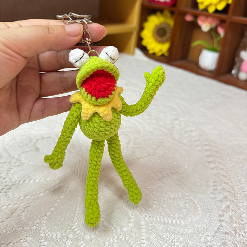 Handmade Crochet Long-Legged Frog Pendant, Weird Cute One-of-a-Kind Bag Charm Keychain - Image 2