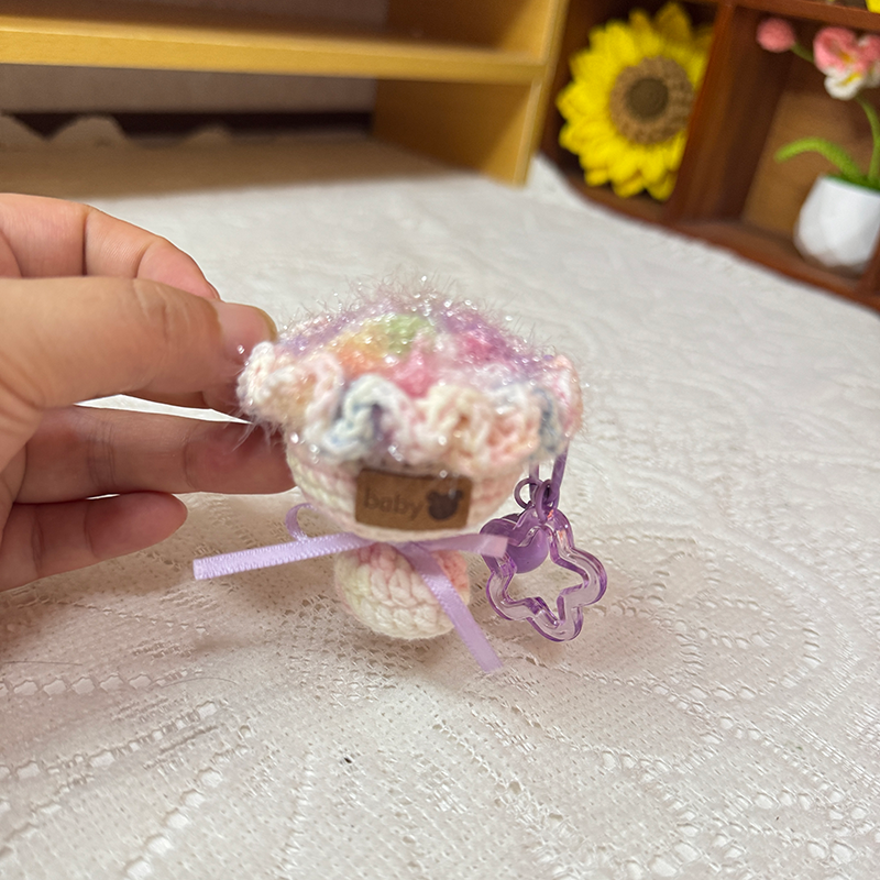 Mini Hand Crochet Bouquet Pendant, Unique Everlasting Flower Bag Charm Keychain - Image 3