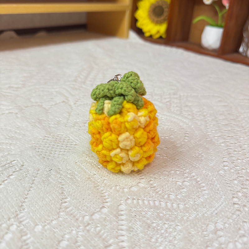 Handmade Crochet Pineapple Pendant, Unique One-of-a-Kind Tropical Fruit Bag Charm & Keychain - Image 3