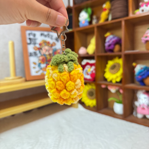 Handmade Crochet Pineapple Pendant, Unique One-of-a-Kind Tropical Fruit Bag Charm & Keychain