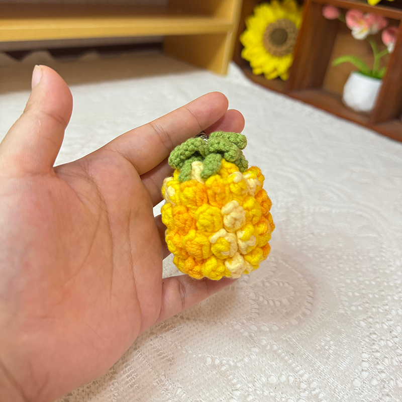 Handmade Crochet Pineapple Pendant, Unique One-of-a-Kind Tropical Fruit Bag Charm & Keychain - Image 2