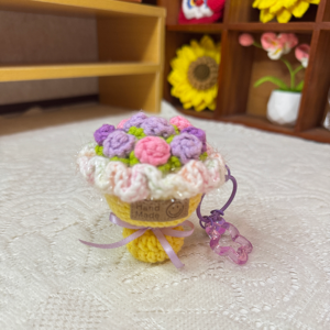 Hand-Crocheted Large Bouquet Pendant, One-of-a-Kind Everlasting Flower Bag Charm Keychain