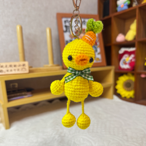 Handmade Crochet Dangling Duck Pendant, Cute One-of-a-Kind Animal Bag Charm Keychain