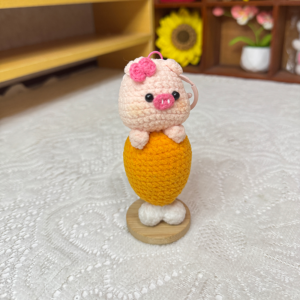 Handmade Crochet Chicken Leg Pig Pendant, Funny Unique Cartoon Bag Charm Keychain